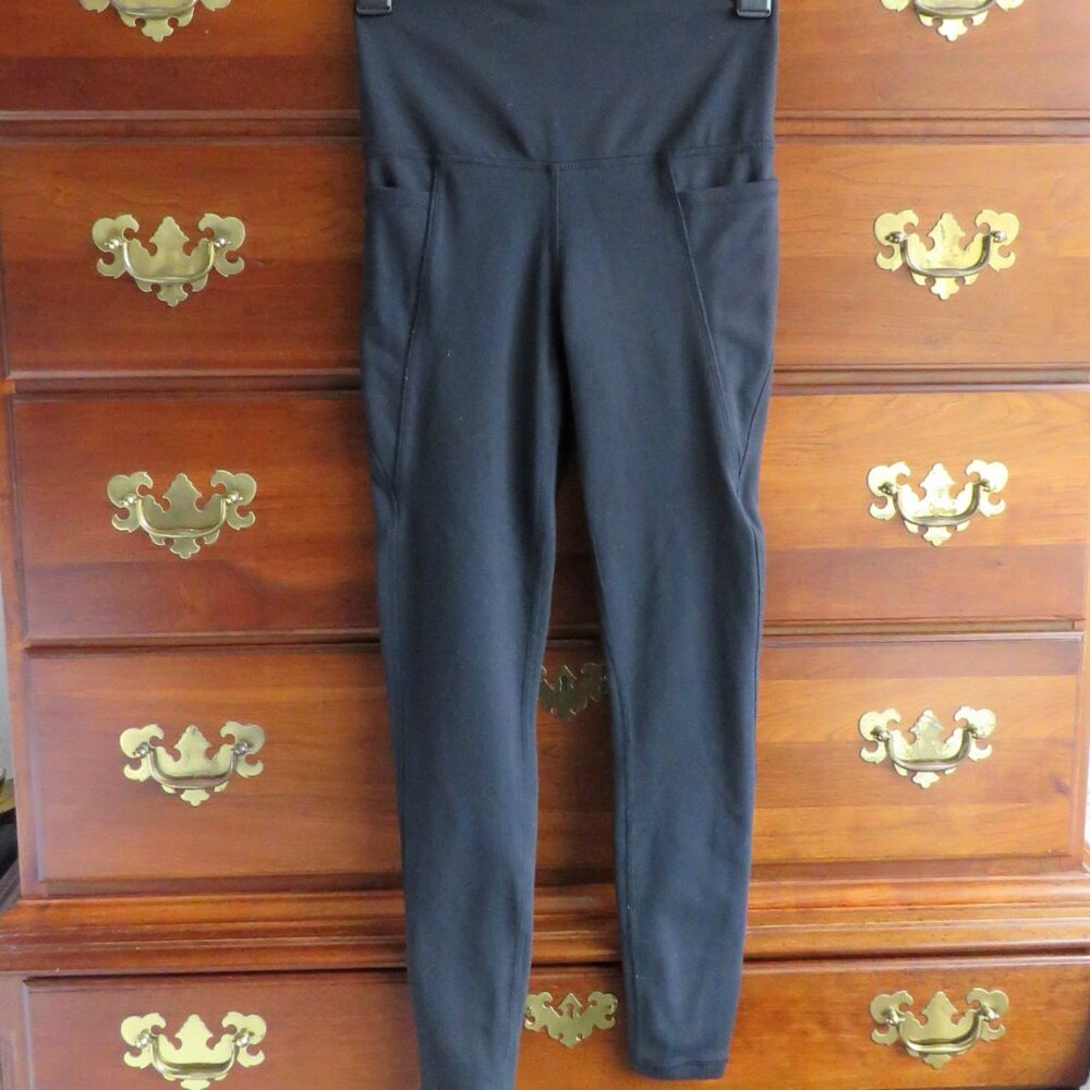 Danskin 1536061 Black Wide Waistband Athletic Pants Leggings w/ Pockets Sz XS